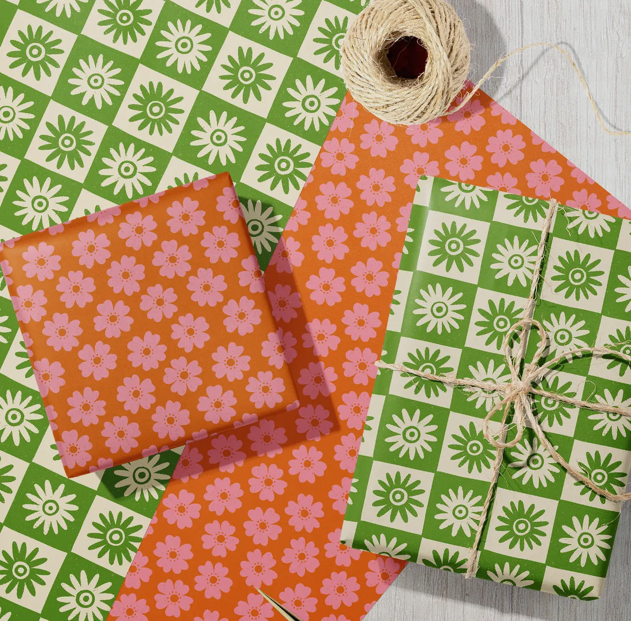 Recycled Rose Flower Wrapping Paper. Printed With Vegetable Inks.