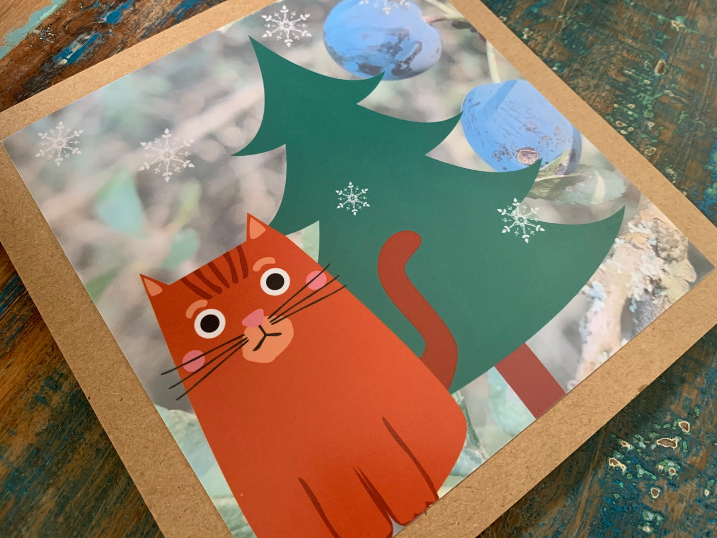 Christmas cat card, recycled Christmas card, Eco friendly Christmas card. Handmade christmas card, ethical Christmas, homemade Christmas