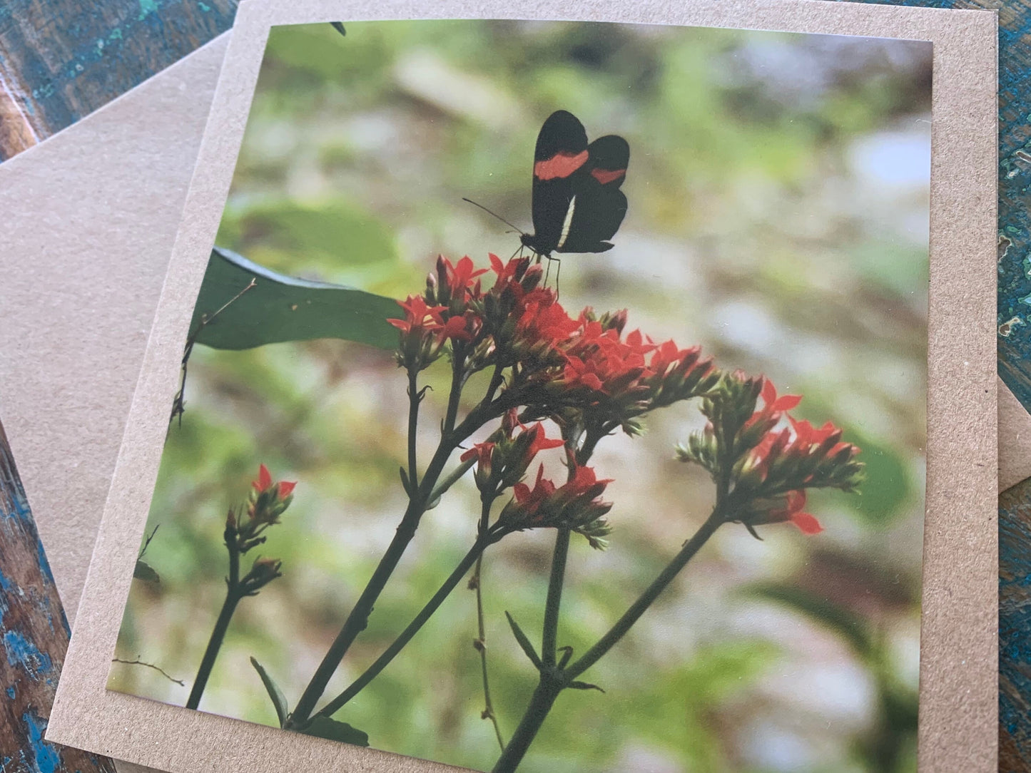 Flower card, recycled card, birthday card, nature card. Eco friendly card. Handmade card. Unusual card, Thank you card, butterfly card, boho
