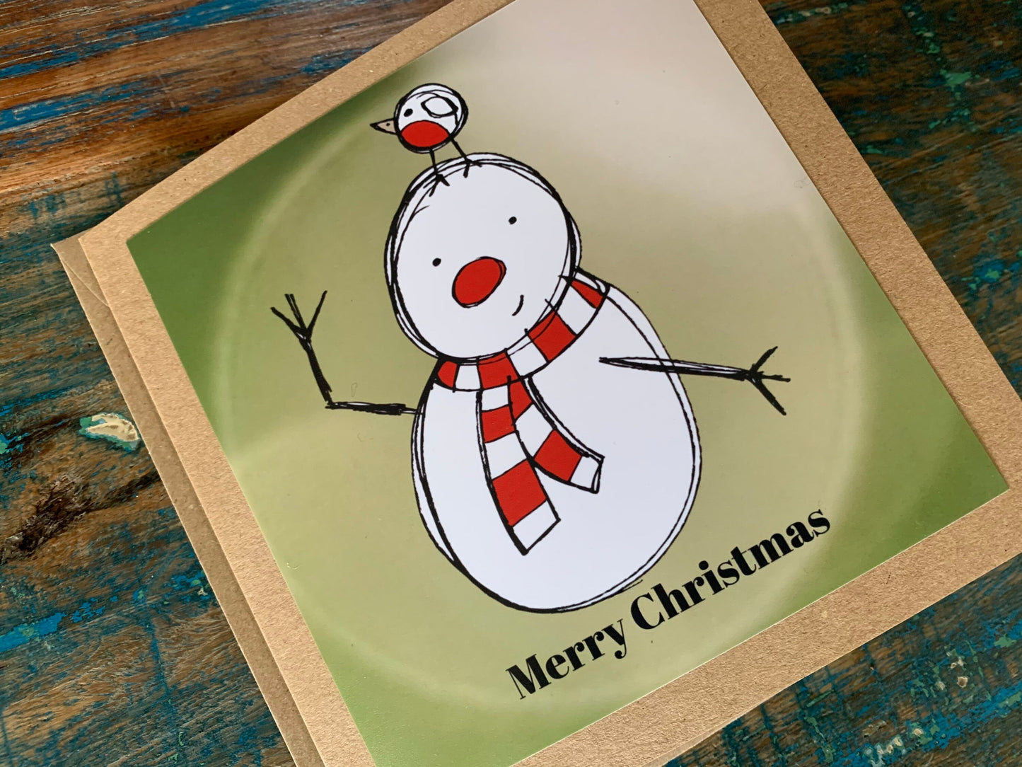 Christmas snowman card, recycled Christmas card, robin card, homemade Christmas. Eco friendly card. Handmade card, ethical Christmas card