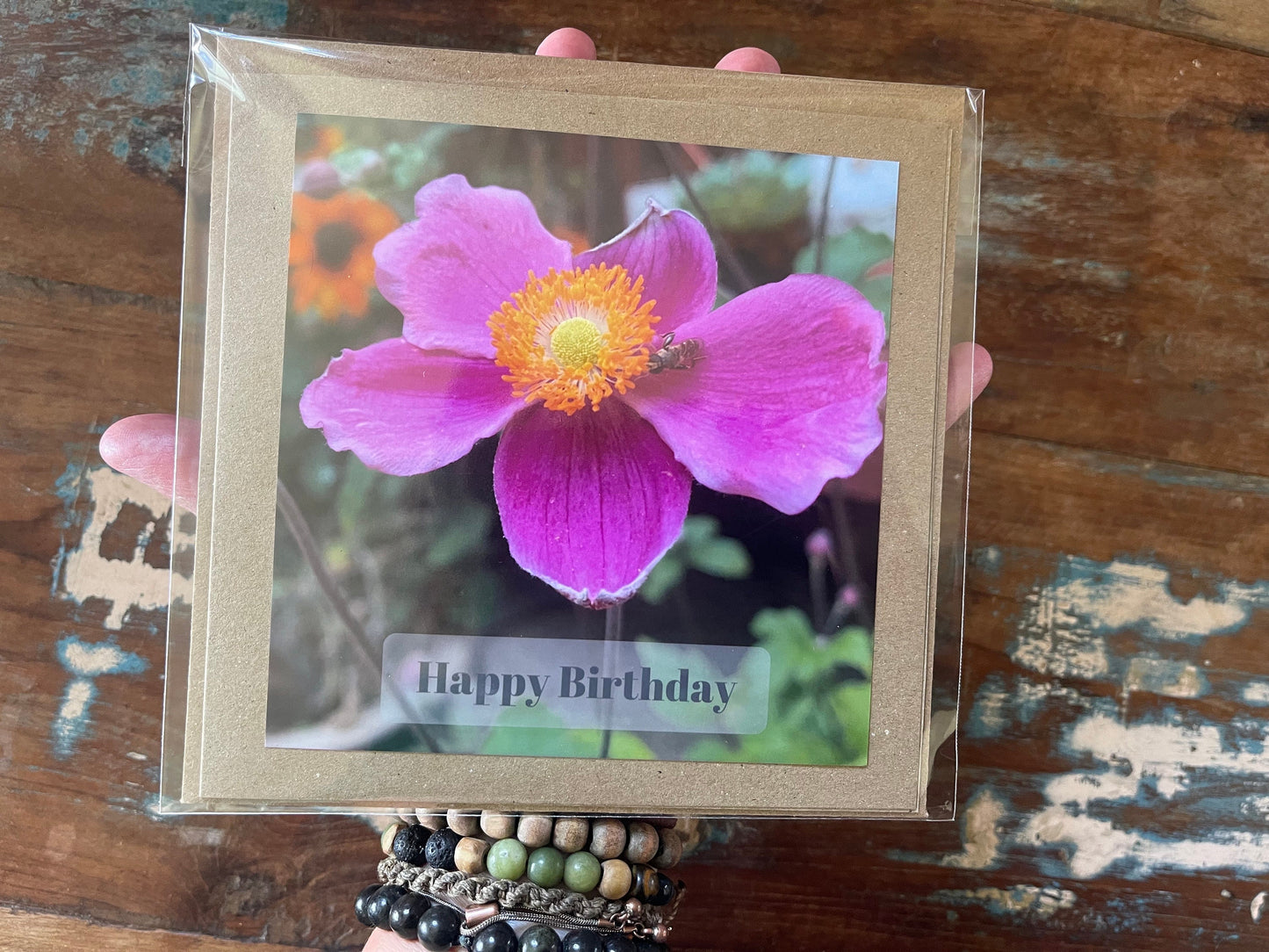 Flower card, recycled card, birthday card, pink birthday gift, Eco friendly card. Handmade birthday card. Unusual birthday card, floral card