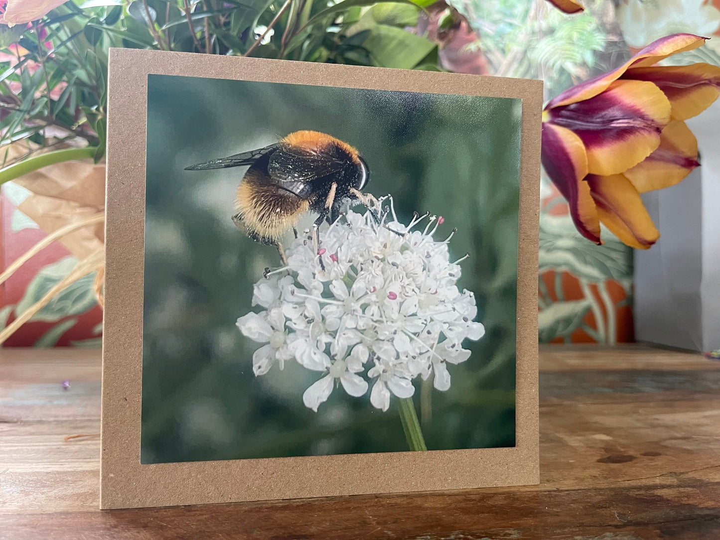 Bee card, recycled card, birthday card. Eco friendly card. Handmade card. Thank you card, blank gift card, English nature card, gift for her