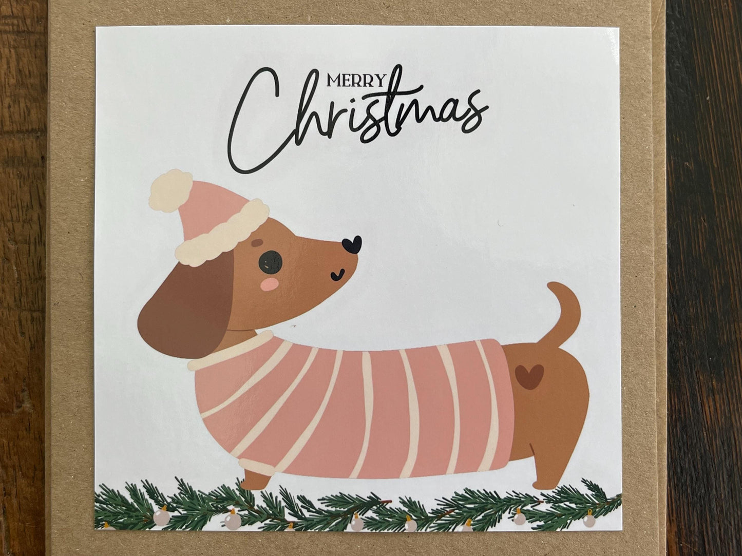 Recycled Christmas card. Christmas sausage dog card, dog christmas card. Eco friendly Christmas card. Xmas dog card, ethical Christmas card