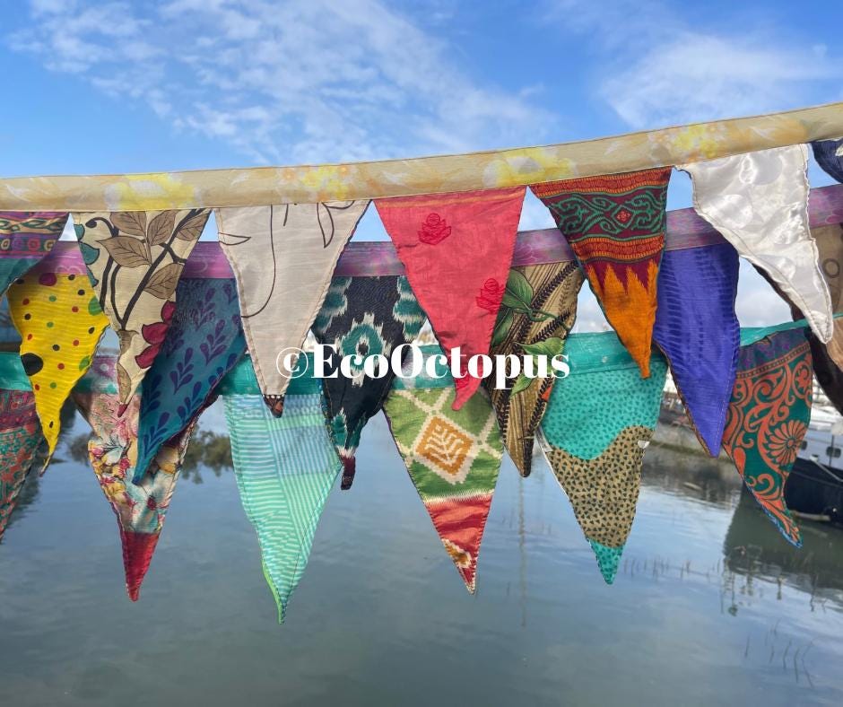 JOYFUL multi-coloured bunting. Handmade recycled bunting.