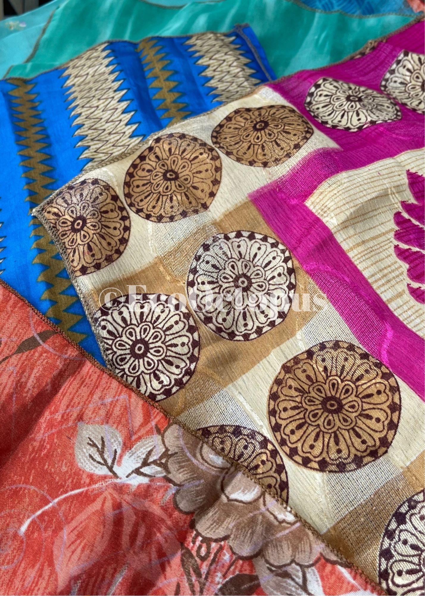 8 pieces of eco friendly sari gift wrap. Made from vintage silks. Ethical stationery. Eco friendly gifts. Re-usable recycled gift wrap.