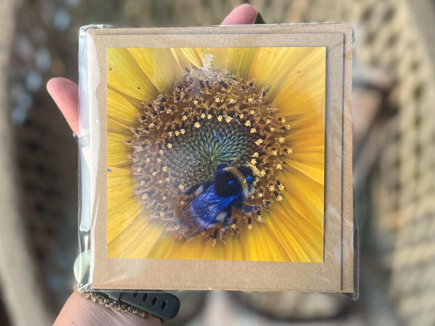 Bee card, recycled card, birthday card. Eco friendly card. Handmade card. Thank you card, blank gift card, English nature card, gift for her