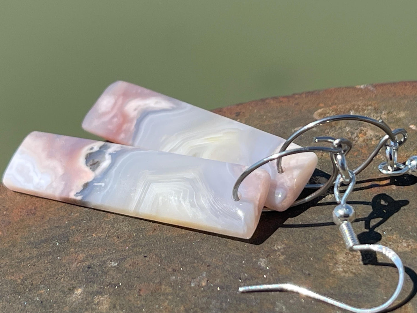 Agate gemstone earrings on recycled sterling silver. Long drop dangly earrings. White gemstone earrings. Ethical jewellery. Wedding earrings