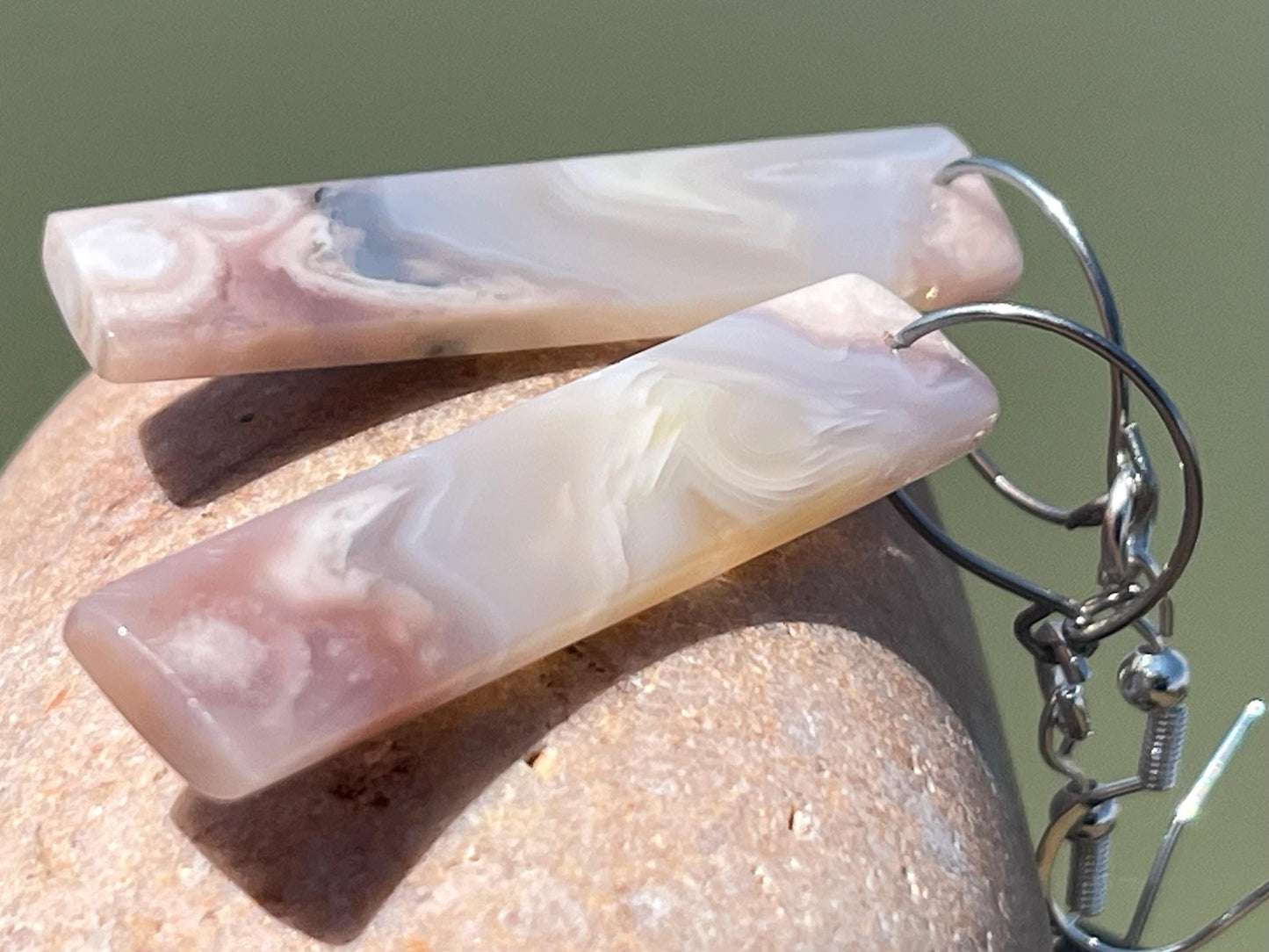 Agate gemstone earrings on recycled sterling silver. Long drop dangly earrings. White gemstone earrings. Ethical jewellery. Wedding earrings