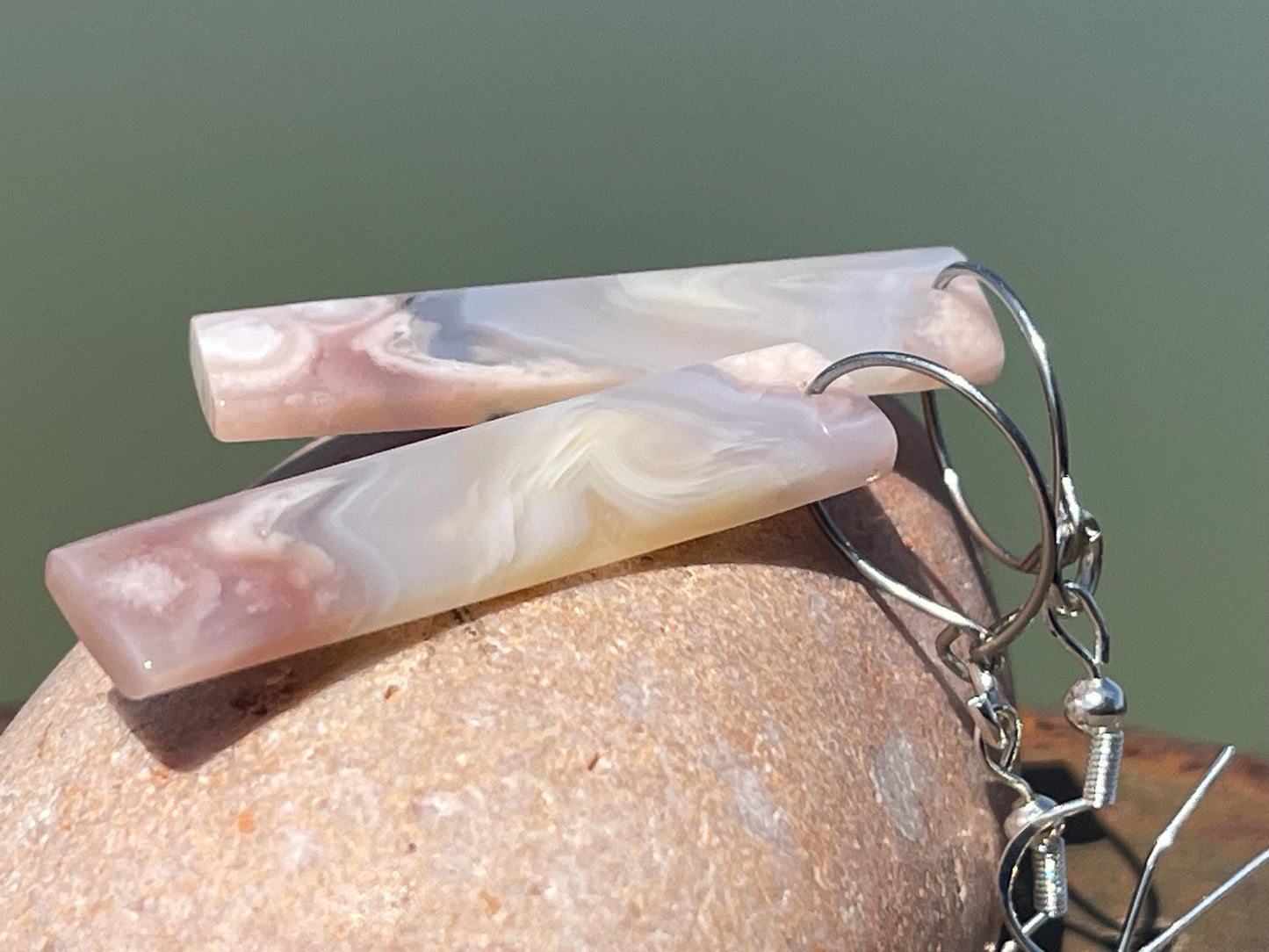 Agate gemstone earrings on recycled sterling silver. Long drop dangly earrings. White gemstone earrings. Ethical jewellery. Wedding earrings