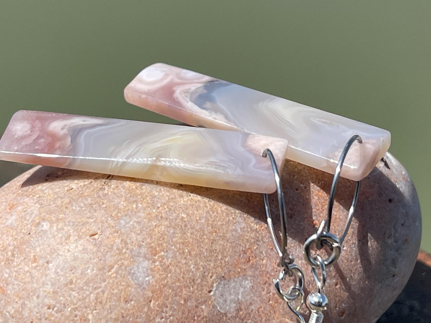 Agate gemstone earrings on recycled sterling silver. Long drop dangly earrings. White gemstone earrings. Ethical jewellery. Wedding earrings