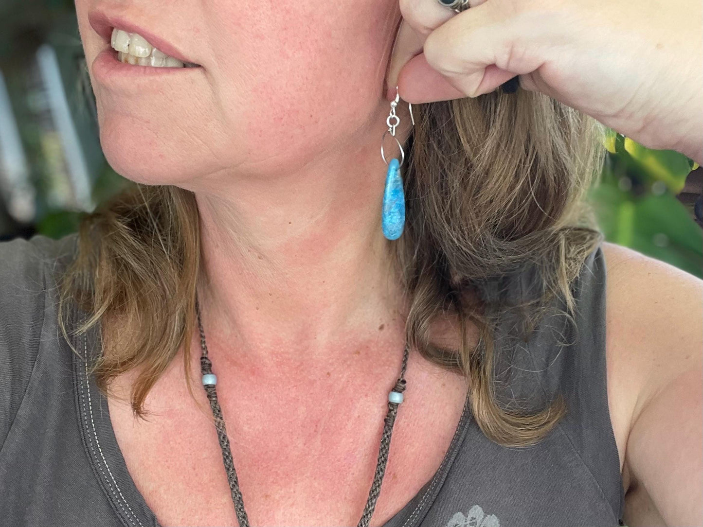 Apatite gemstone earrings on recycled sterling silver. Handmade ethical jewellery. Handmade in Sussex.