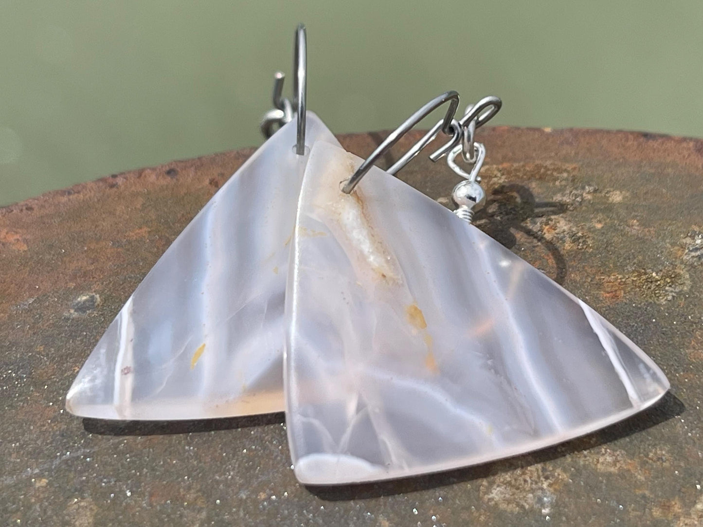 Agate gemstone earrings on recycled sterling silver. Long drop dangly earrings. White gemstone earrings. Ethical jewellery. Wedding earrings