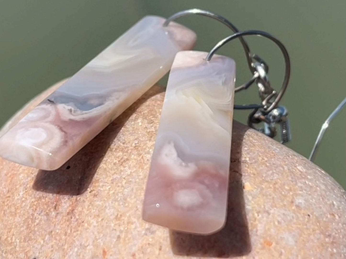 Agate gemstone earrings on recycled sterling silver. Long drop dangly earrings. White gemstone earrings. Ethical jewellery. Wedding earrings