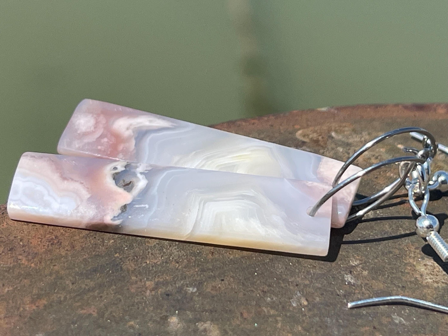 Agate gemstone earrings on recycled sterling silver. Long drop dangly earrings. White gemstone earrings. Ethical jewellery. Wedding earrings