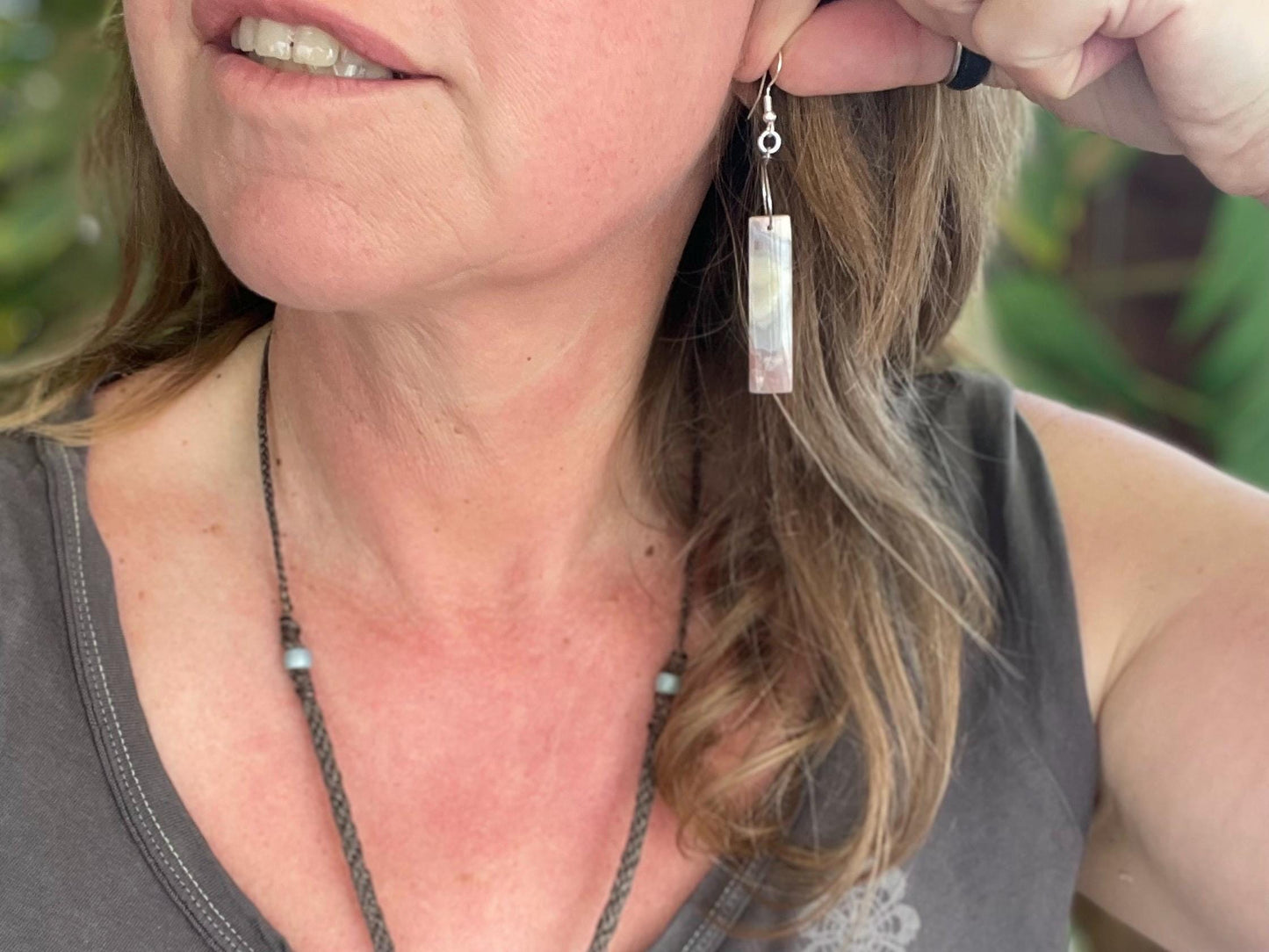 Agate gemstone earrings on recycled sterling silver. Long drop dangly earrings. White gemstone earrings. Ethical jewellery. Wedding earrings