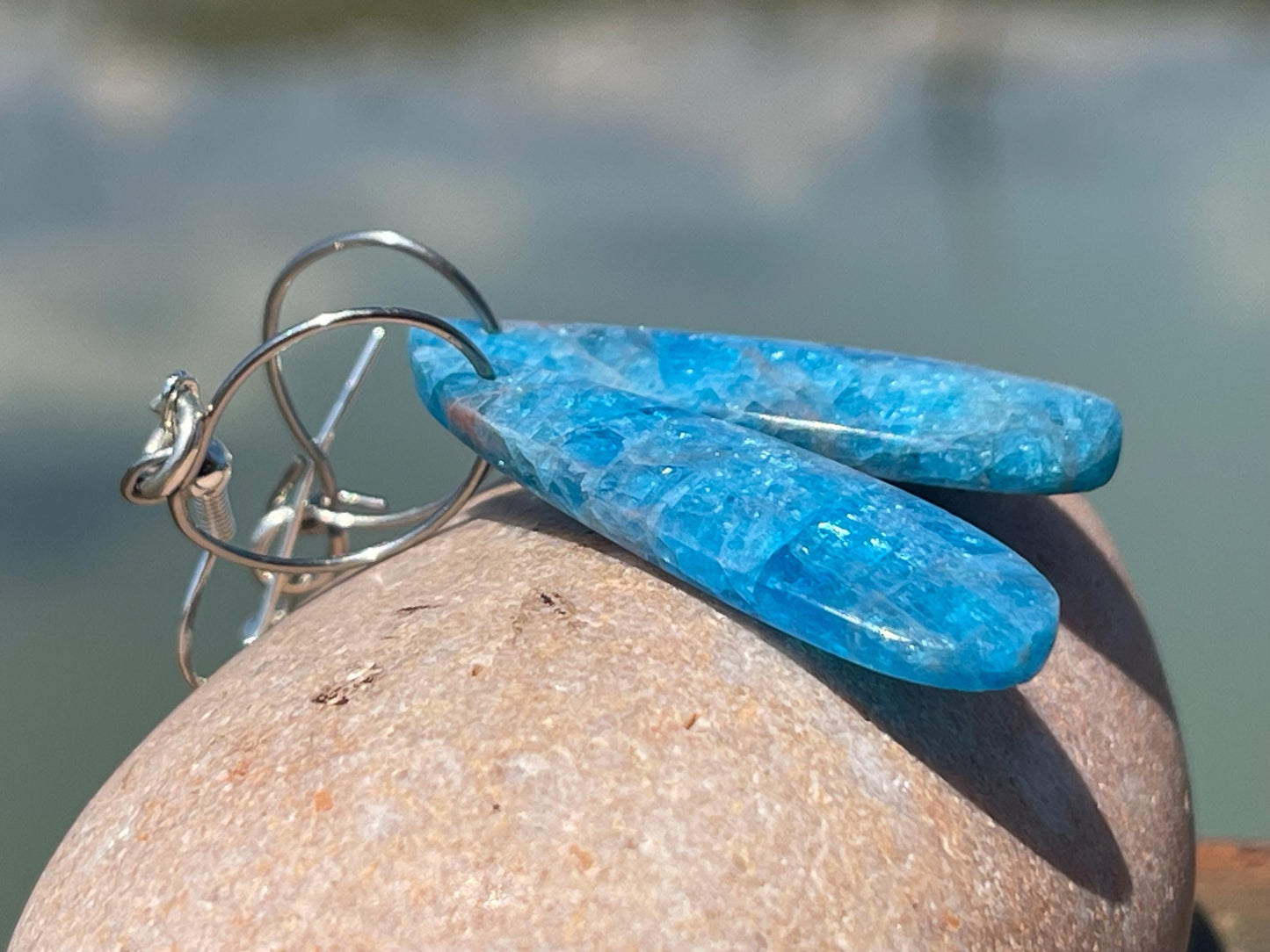 Apatite gemstone earrings on recycled sterling silver. Handmade ethical jewellery. Handmade in Sussex.