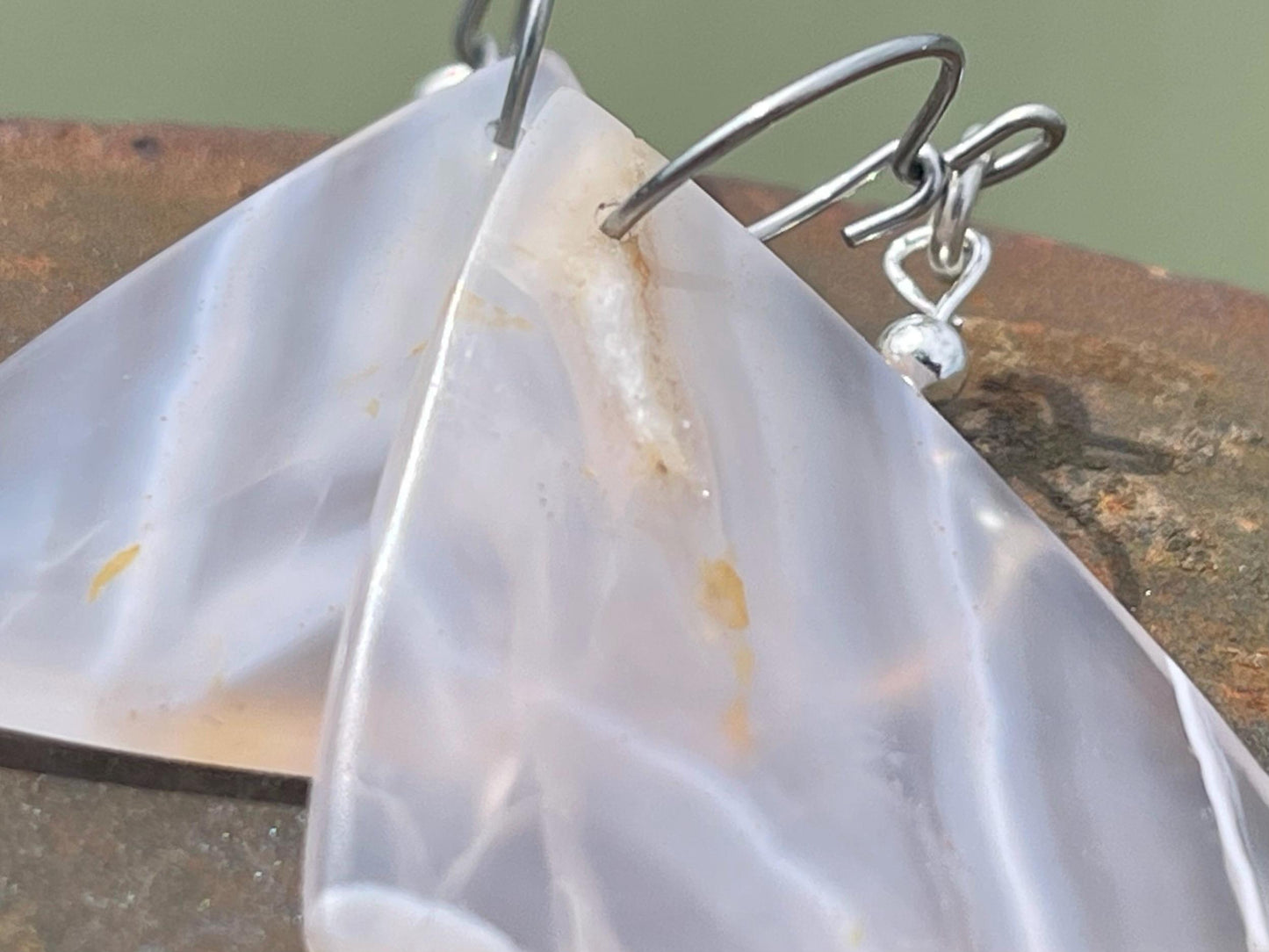 Agate gemstone earrings on recycled sterling silver. Long drop dangly earrings. White gemstone earrings. Ethical jewellery. Wedding earrings