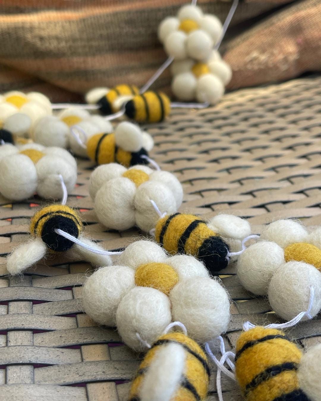 Bee garland for the home, garden, festivals, parties and weddings. Bee decorations. Flower garlands. Boho decorations for the home.