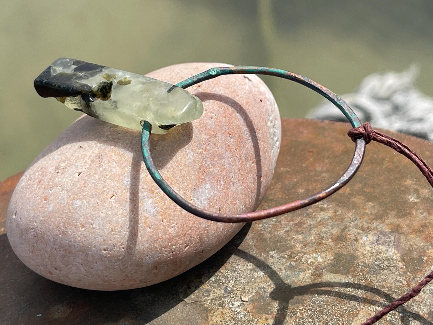 Rustic prehnite pendant, green necklace, unusual jewellery, gift for him, boho handmade necklace, romantic gift for her, ethical jewellery