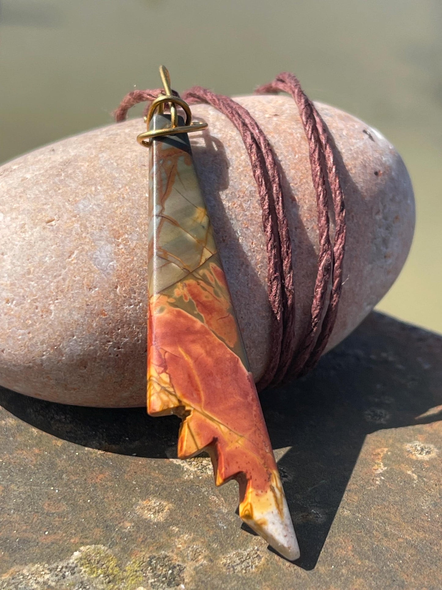 Picasso jasper gemstone pendnat. Ethical jewellery, orange gemstone necklace. Stunning unique jewellery. Unique gifts. Unique necklaces.