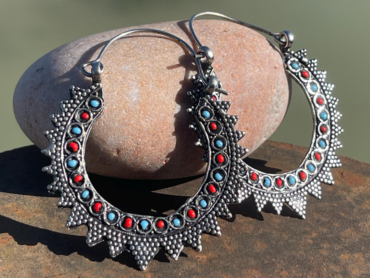 Vintage turquoise earrings, turquoise jewellery, ethical jewellery, gypsy earrings. Eco friendly jewellery. Ethical jewellery.