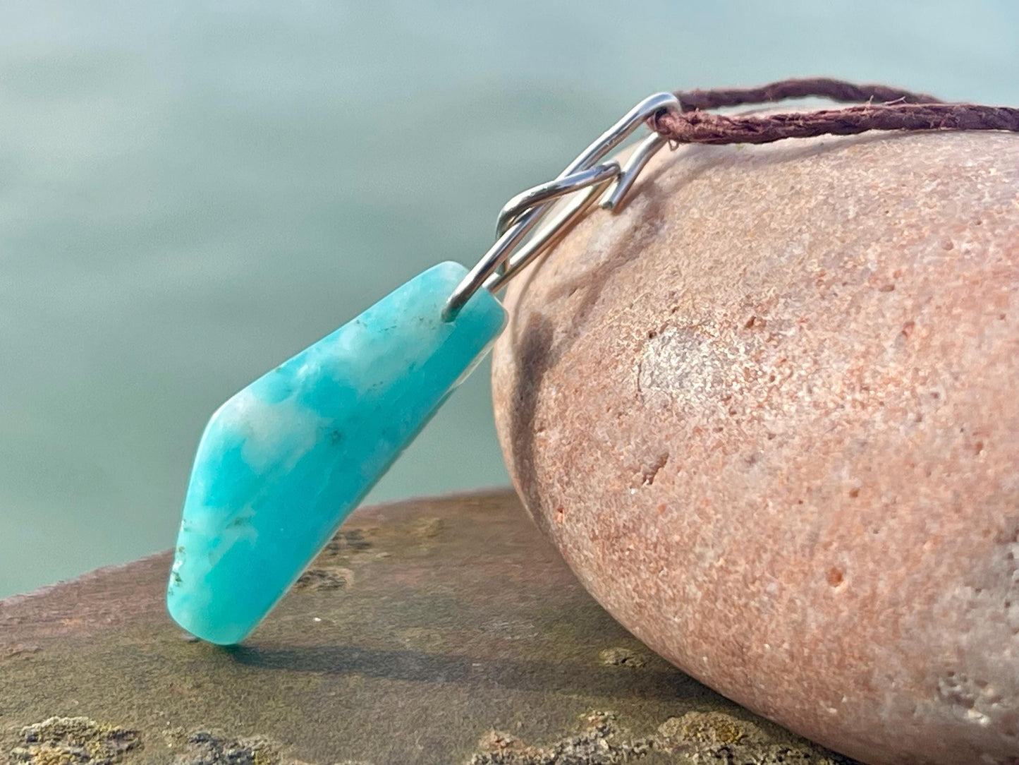 Handmade Aqua amazonite gemstone necklace on recycled silver. Eco friendly necklace, unique gifts, ethical jewellery, unique necklace