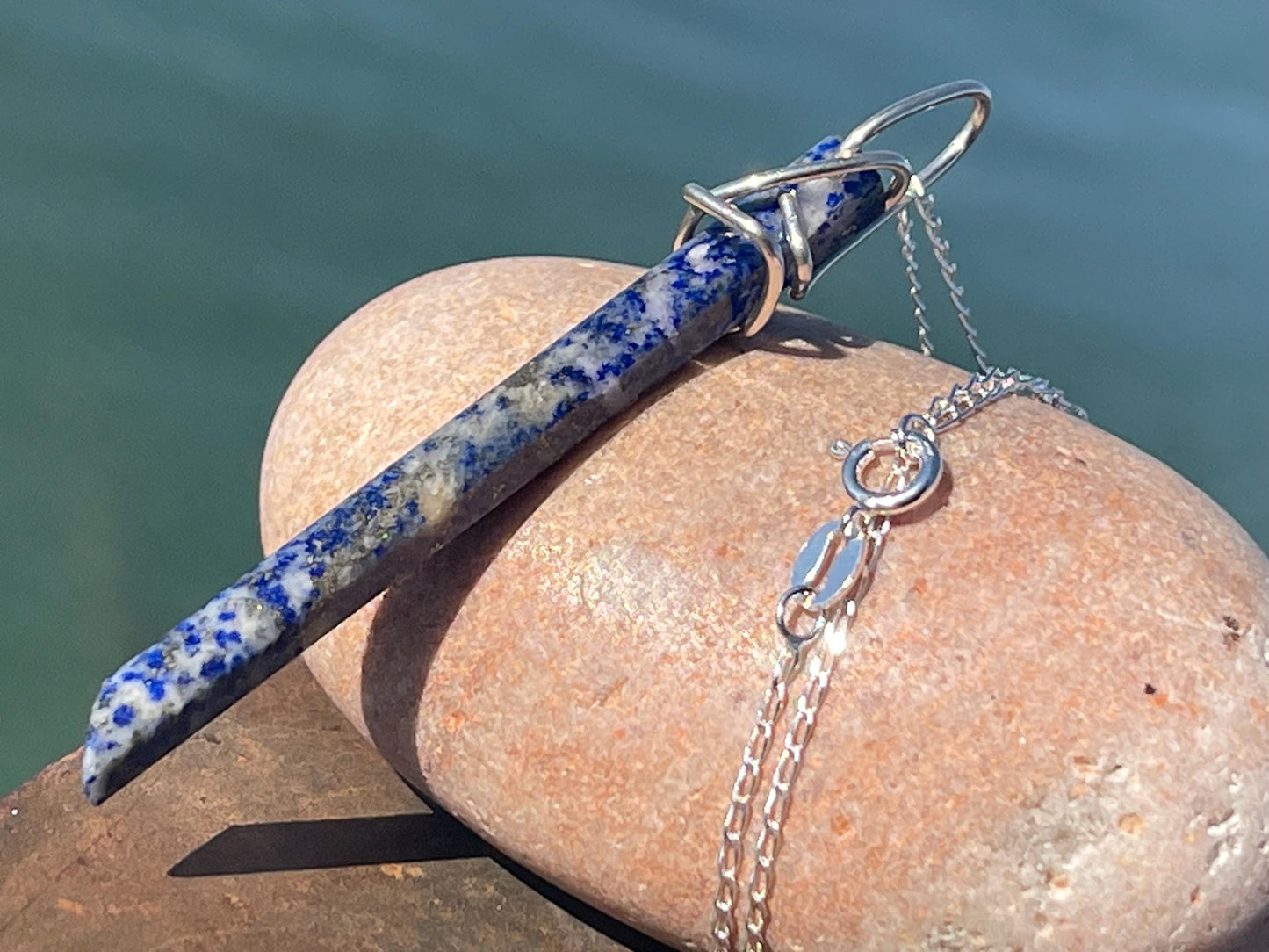 Handmade lapis lazuli necklace, Lapis Pendant Crystal Point, Chakra Reiki Healing Necklace. Romantic gift for her. Unusual lapis jewellery.