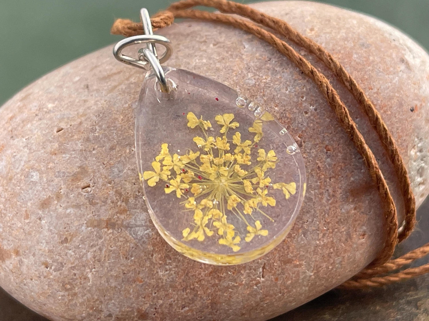 Handmade parsley pendant wrapped in recycled sterling silver. Romantic handmade jewellery. Eco friendly jewellery. Ethical jewellery.