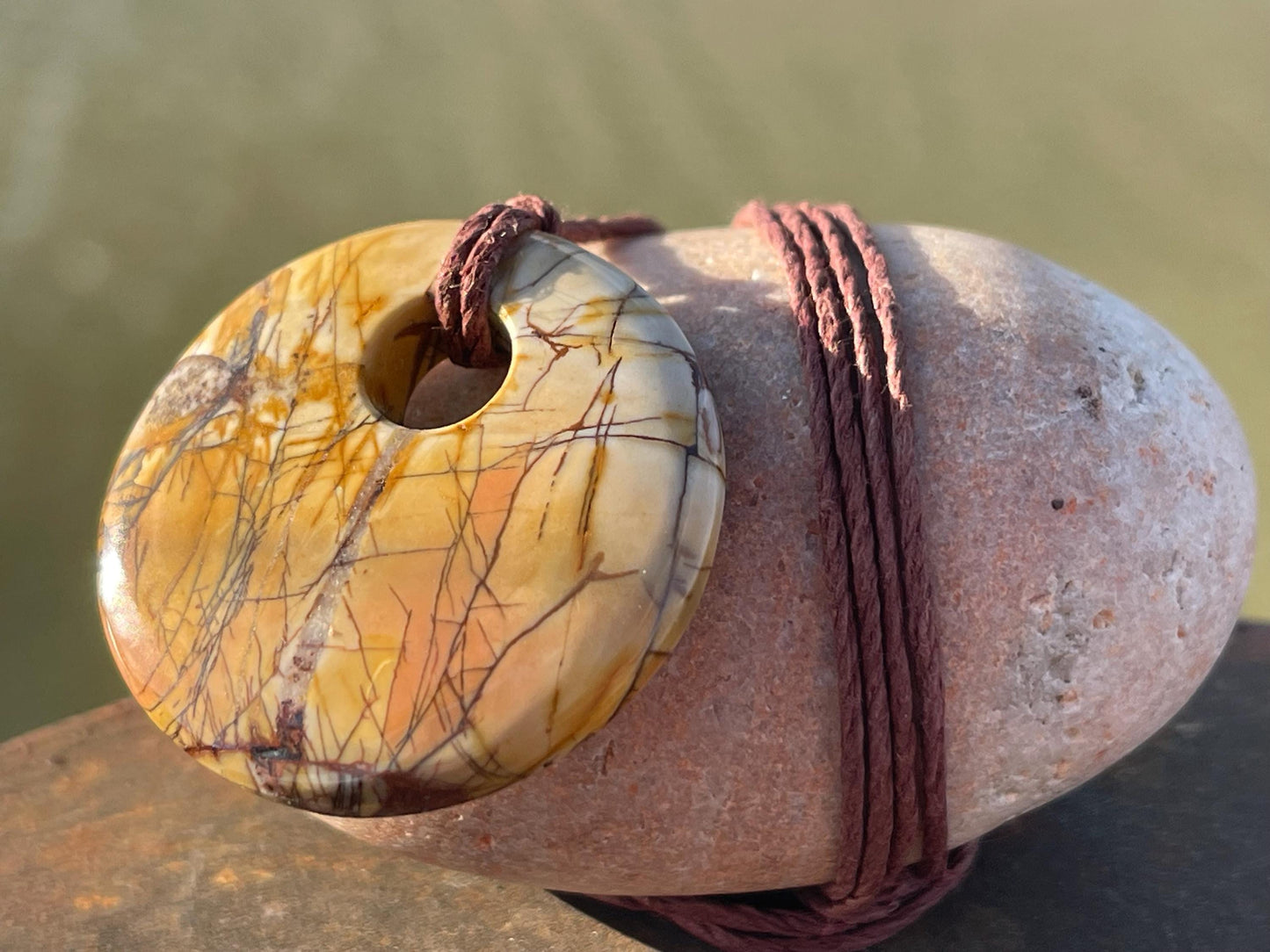 Picasso jasper gemstone necklace. Ethical jewellery, yellow gemstone pendants. Stunning unique jewellery. Unique gifts. Unique necklace.