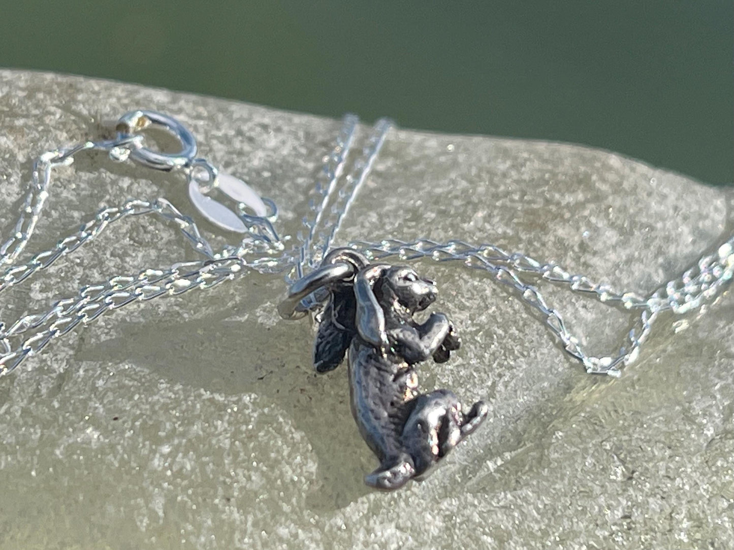 Recycled sterling silver rabbit necklace. Unique jewellery, eco friendly necklace, rabbit jewellery, rabbit pendant. Rabbit jewellery.