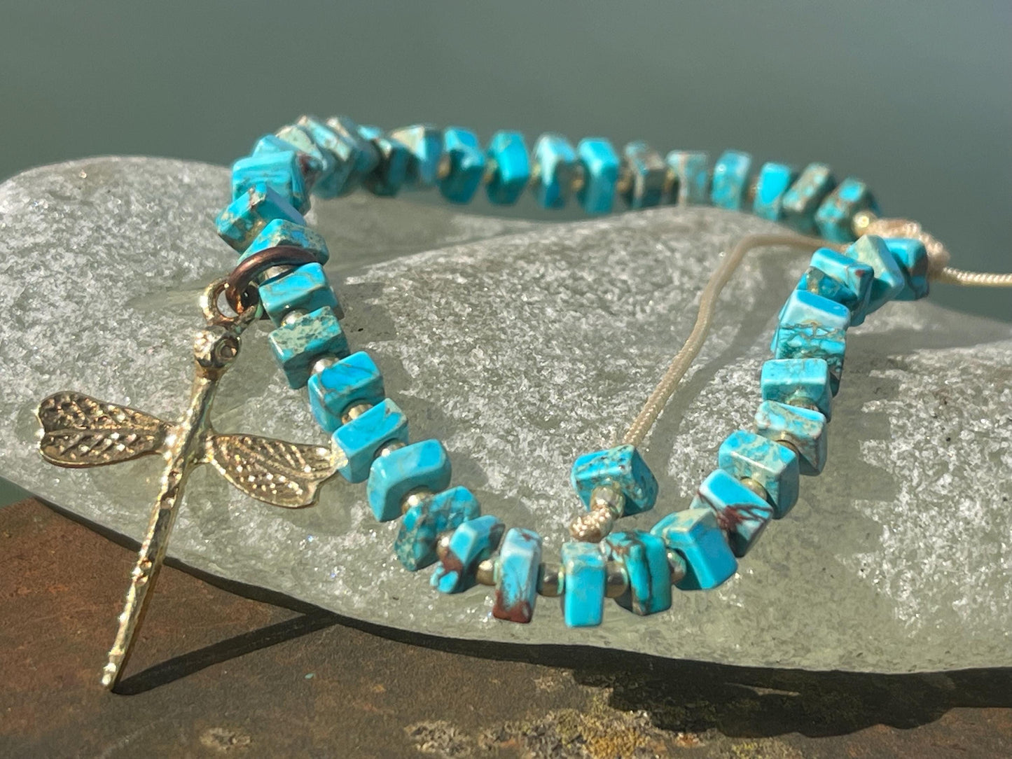 Adjustable gold and blue jasper gemstone bracelet, handmade gift for him or her. Ethical jewellery, handmade unique jewellery.