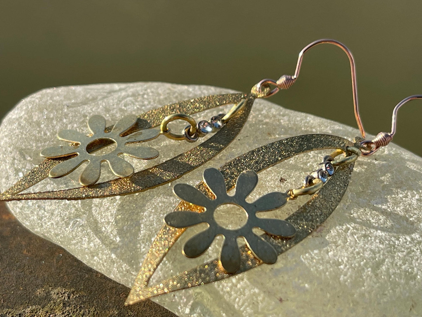 Gold tone festive earrings, Christmas jewellery, ethical jewellery, Christmas earrings, romantic gifts, sparkly earrings.
