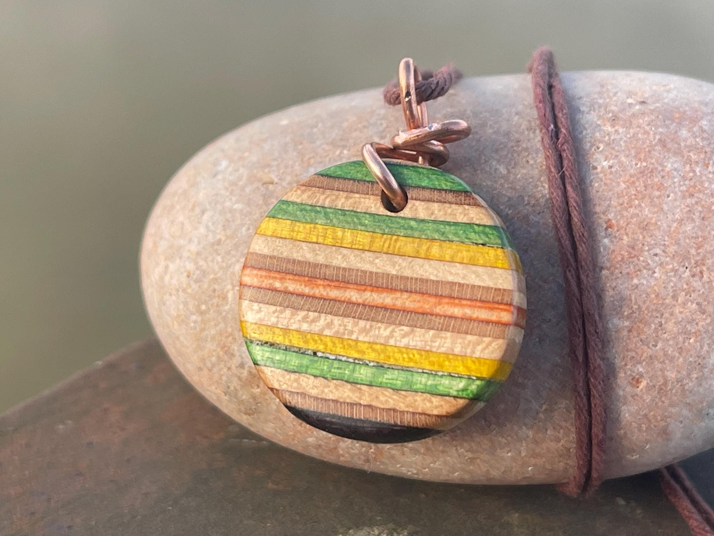GREEN Handmade pendant made from old skateboards. Skateboard necklace. Unique gifts for men. Sustainable jewellery. Eco friendly jewellery.