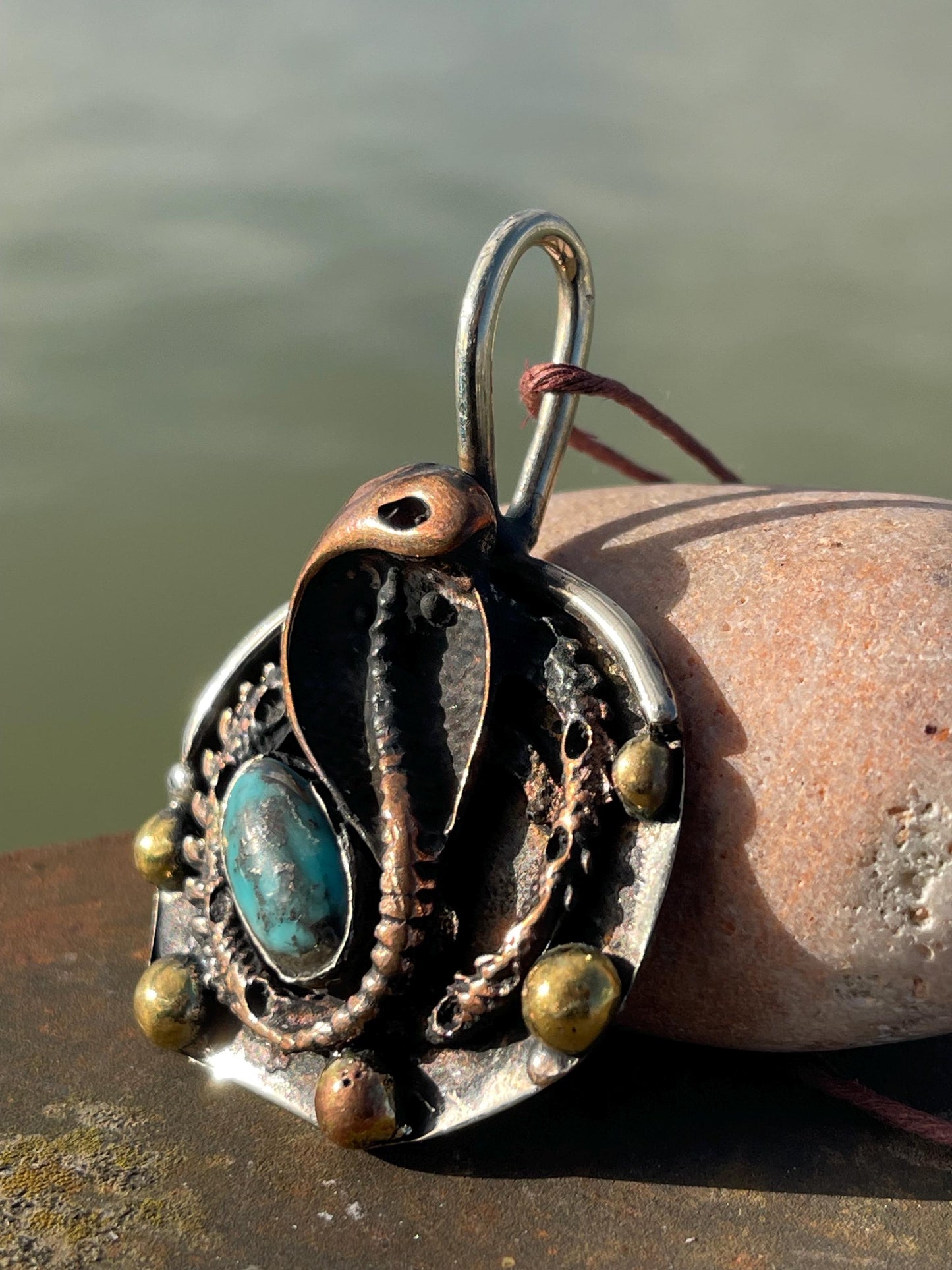 Snake necklace, turquoise necklace, vintage jewellery, ethical jewellery, snake pendant, boho necklace, unique turquoise snake.