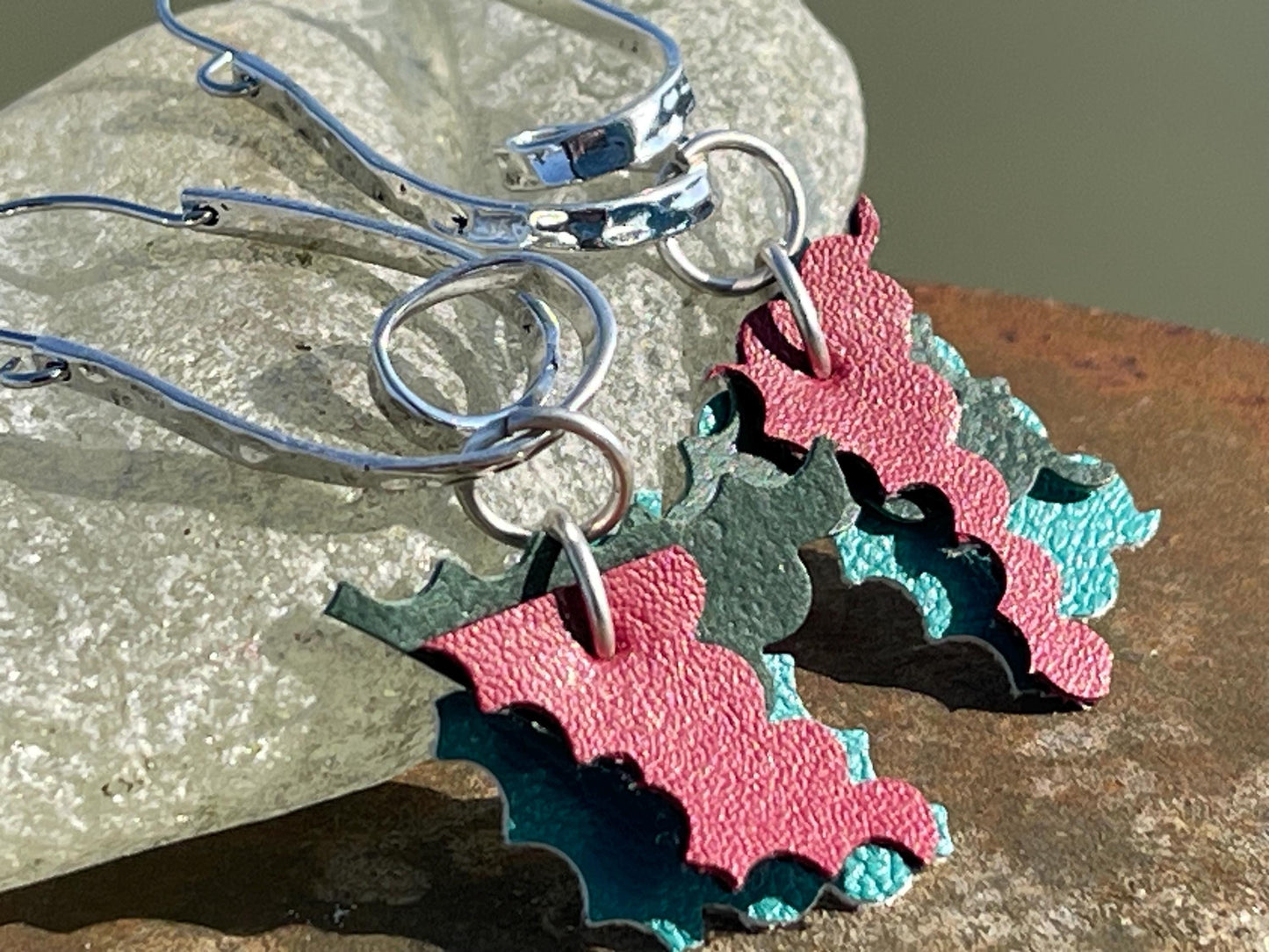 Eco friendly earrings made with sustainable cactus leather. Cruelty free, ethical, sustainable earrings. Eco friendly jewellery.