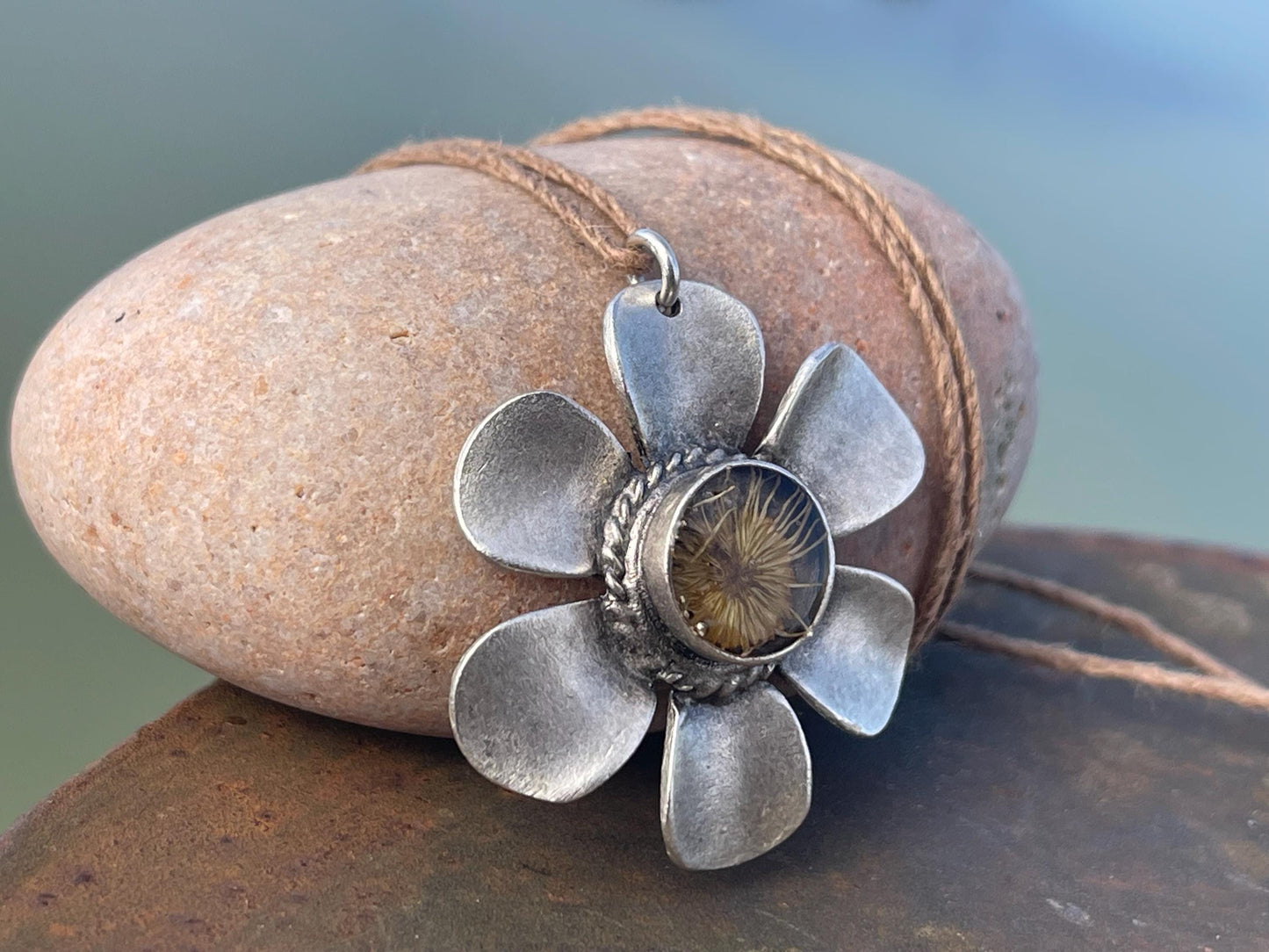 Flower necklace, ethical jewellery, daisy necklace, handmade necklace boho jewellery, gift for her, flower pendant, gift for gardener