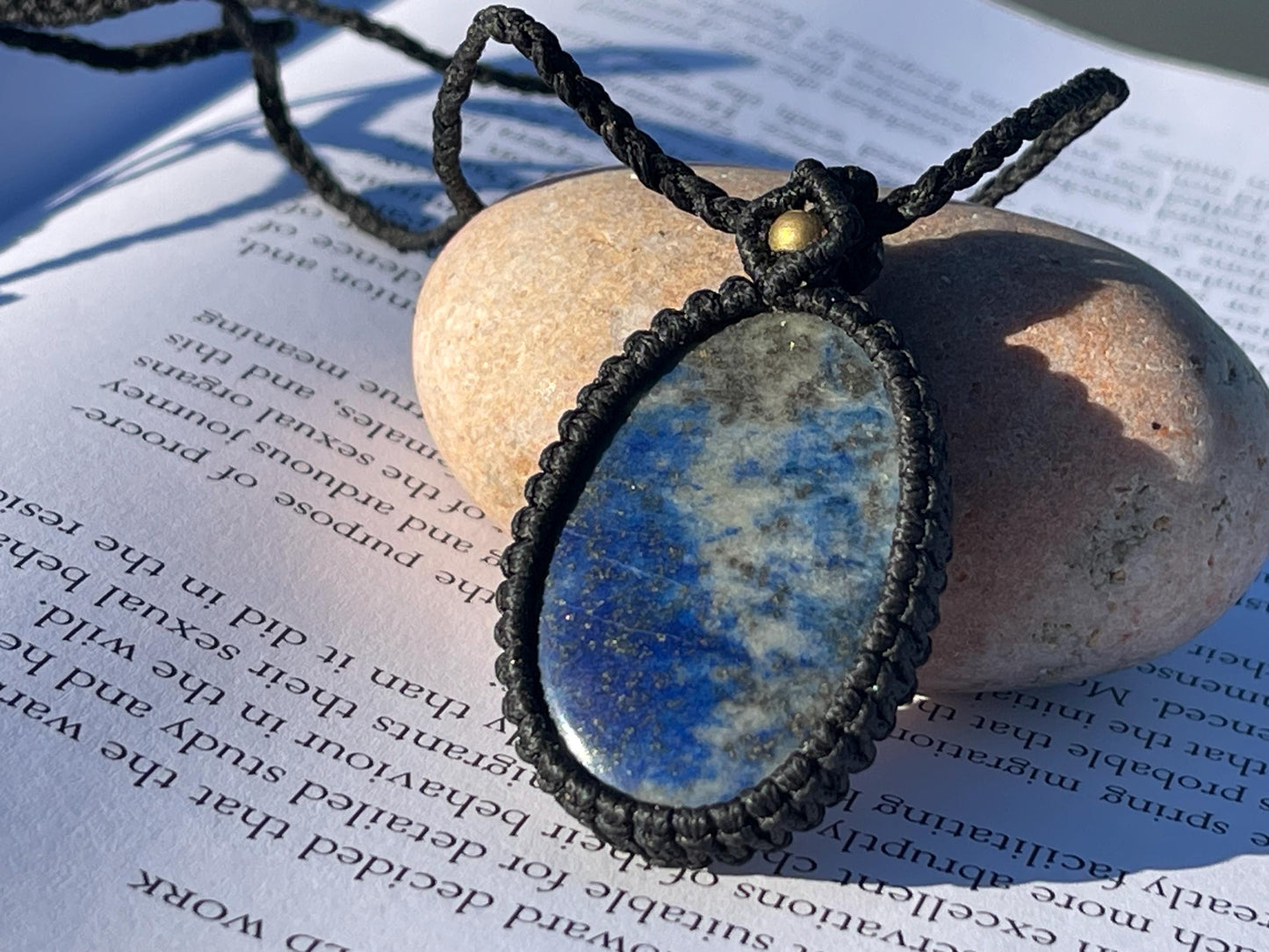 Stunning macrame lapis necklace on an adjustable cord. Handmade gemstone necklace, boho jewellery. Macrame jewellery. Unique necklace.