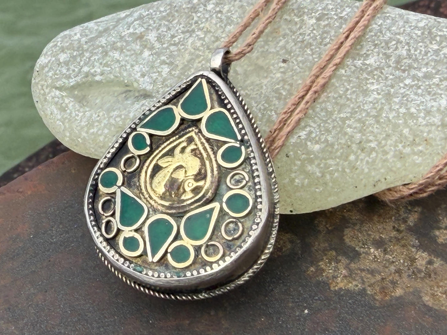 Gypsy jewellery, large green necklace, enamel necklace, vintage jewellery, ethical jewellery, gypsy necklace, boho necklace, large jewellery