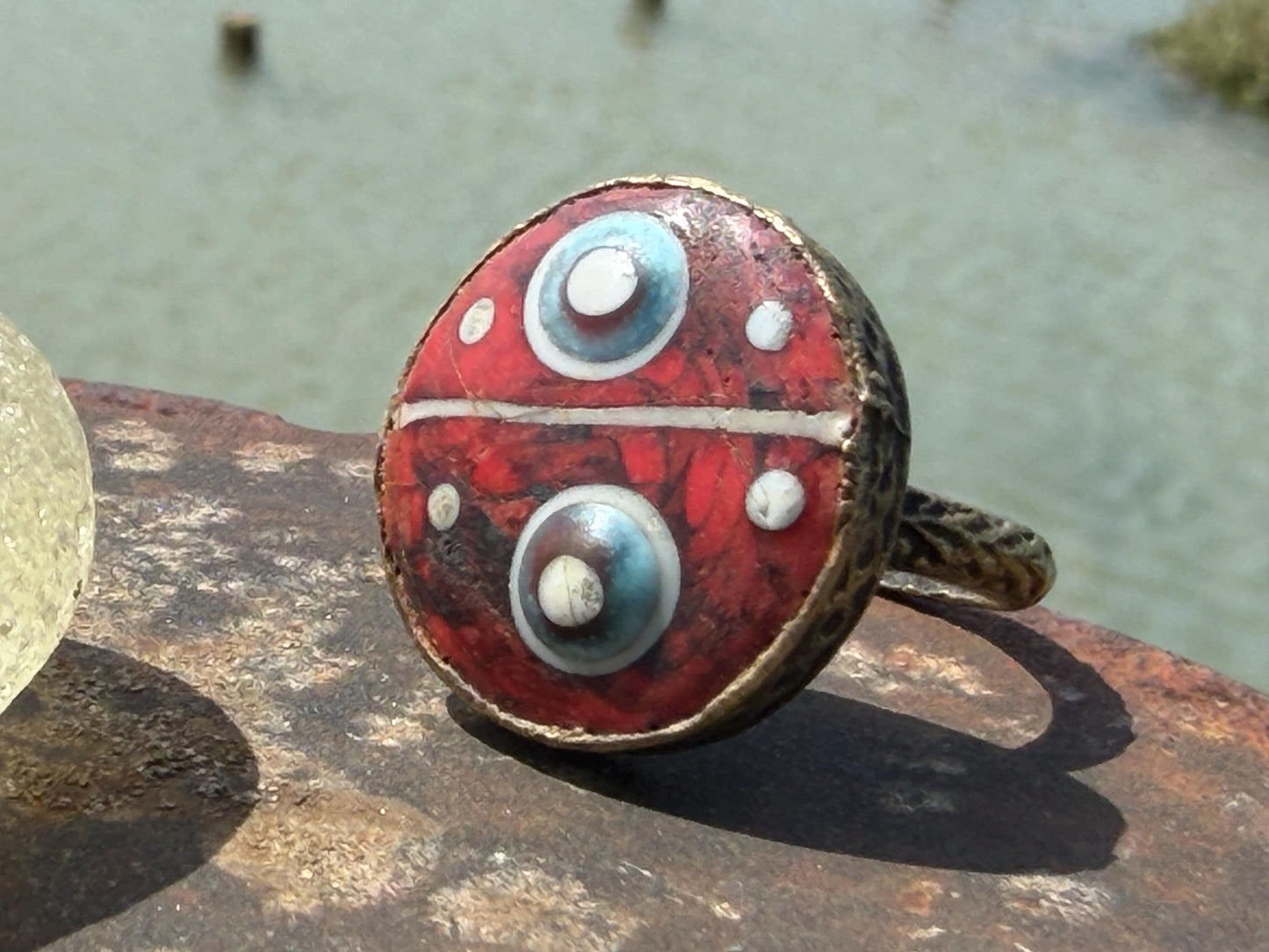 Fabulous vintage red ring made from brass and enamel. Statement ring. Eco friendly jewellery. Ethical jewellery. Large red jewellery.