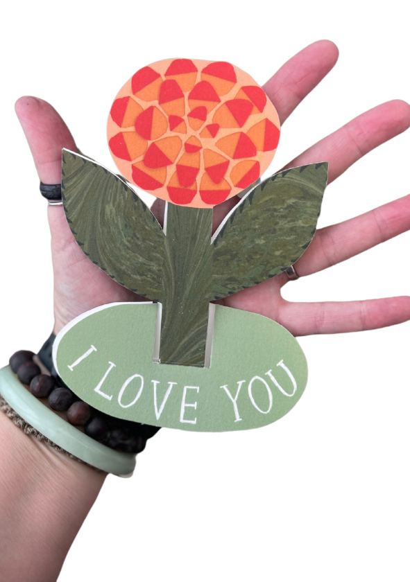 Pop Up Flower Card. Recycled card. I Love You Card.