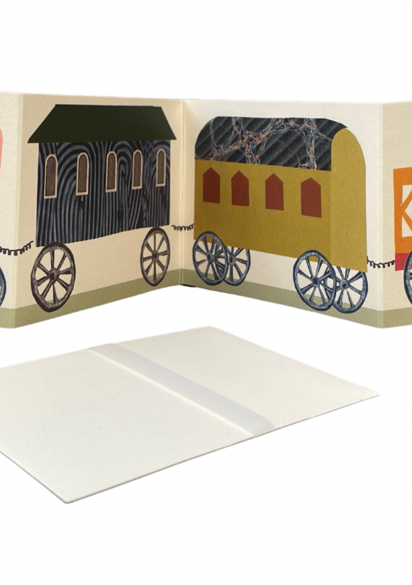 Recycled greetings card. Concertina style. Train Card.