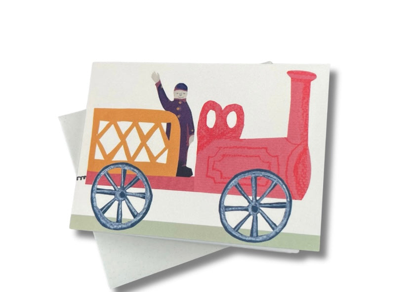 Recycled greetings card. Concertina style. Train Card.