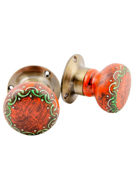 Vintage door knob’s. Set of 2. Orange door handles. Indian vintage home furnishings. Unique door knobs.