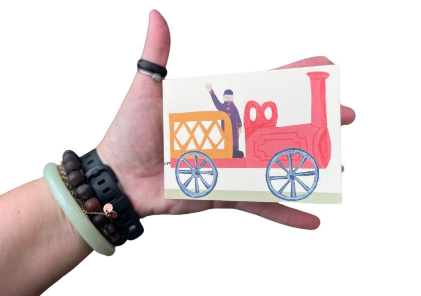 Recycled greetings card. Concertina style. Train Card.