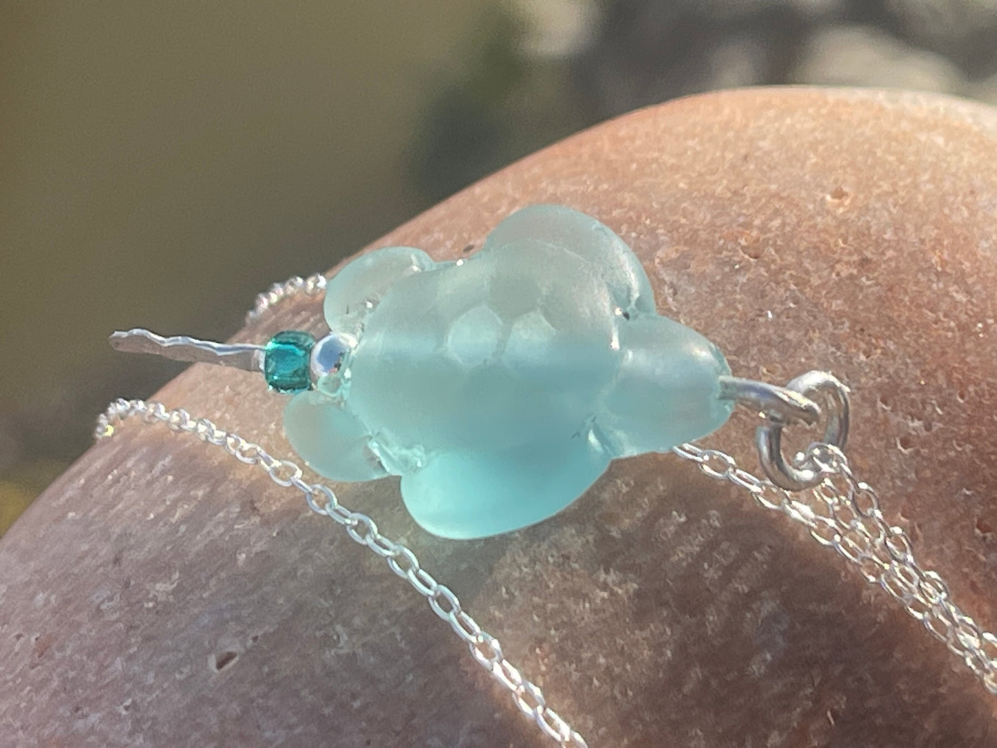Eco friendly glass turtle necklace on a recycled sterling silver chain. Aqua turtle pendant. Eco friendly necklace, ethical jewellery.