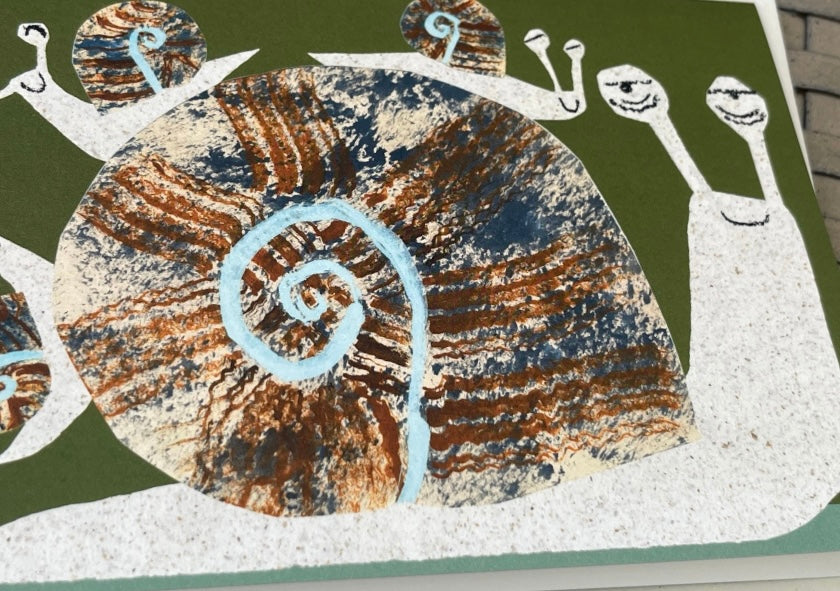 Snail Family. cute recycled snail card. Handmade cards.