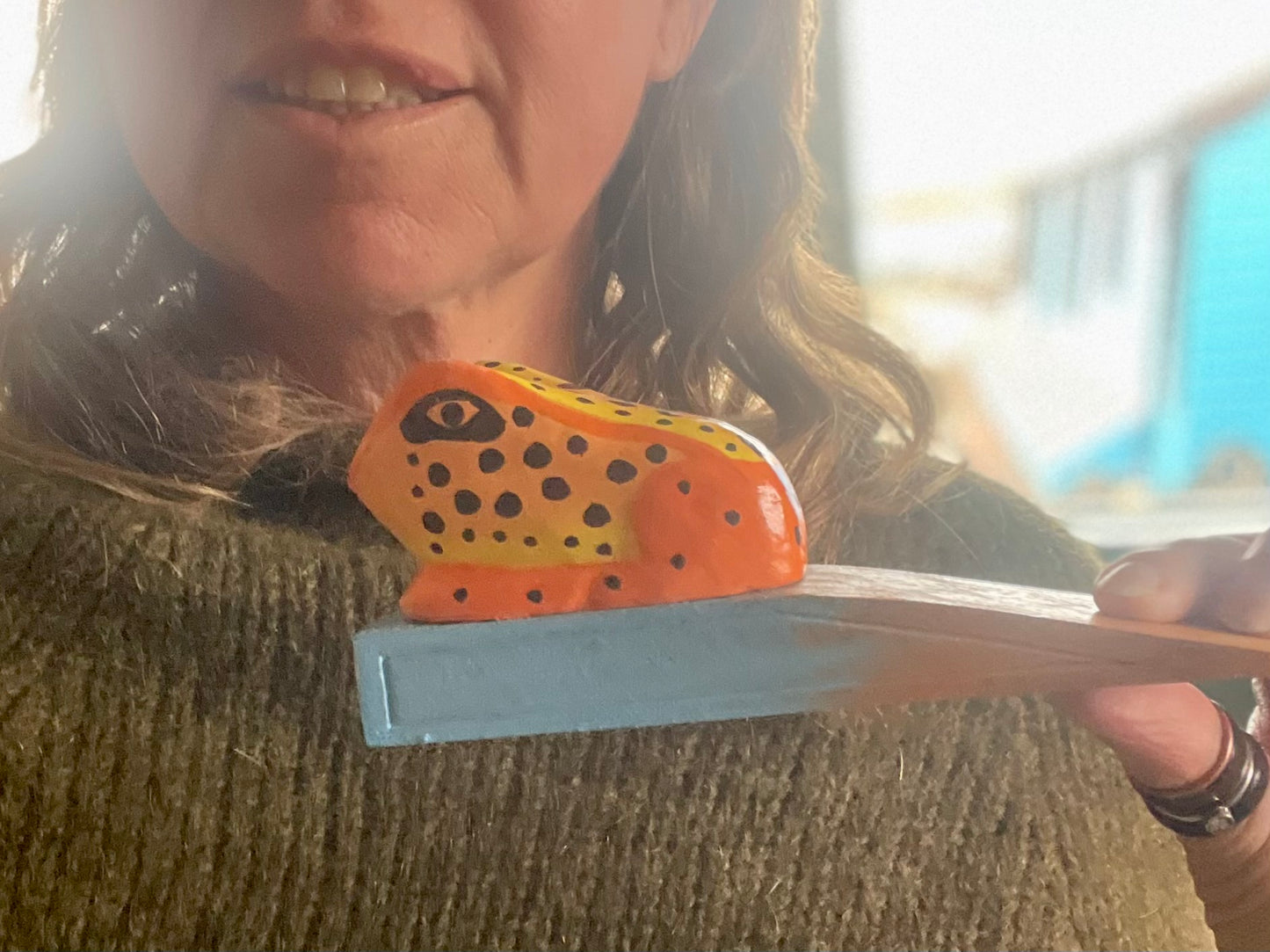 Frog door stop made from sustainable painted wood. Fun animal doorstop. Ethical gift ideas. Frog door stoppers.