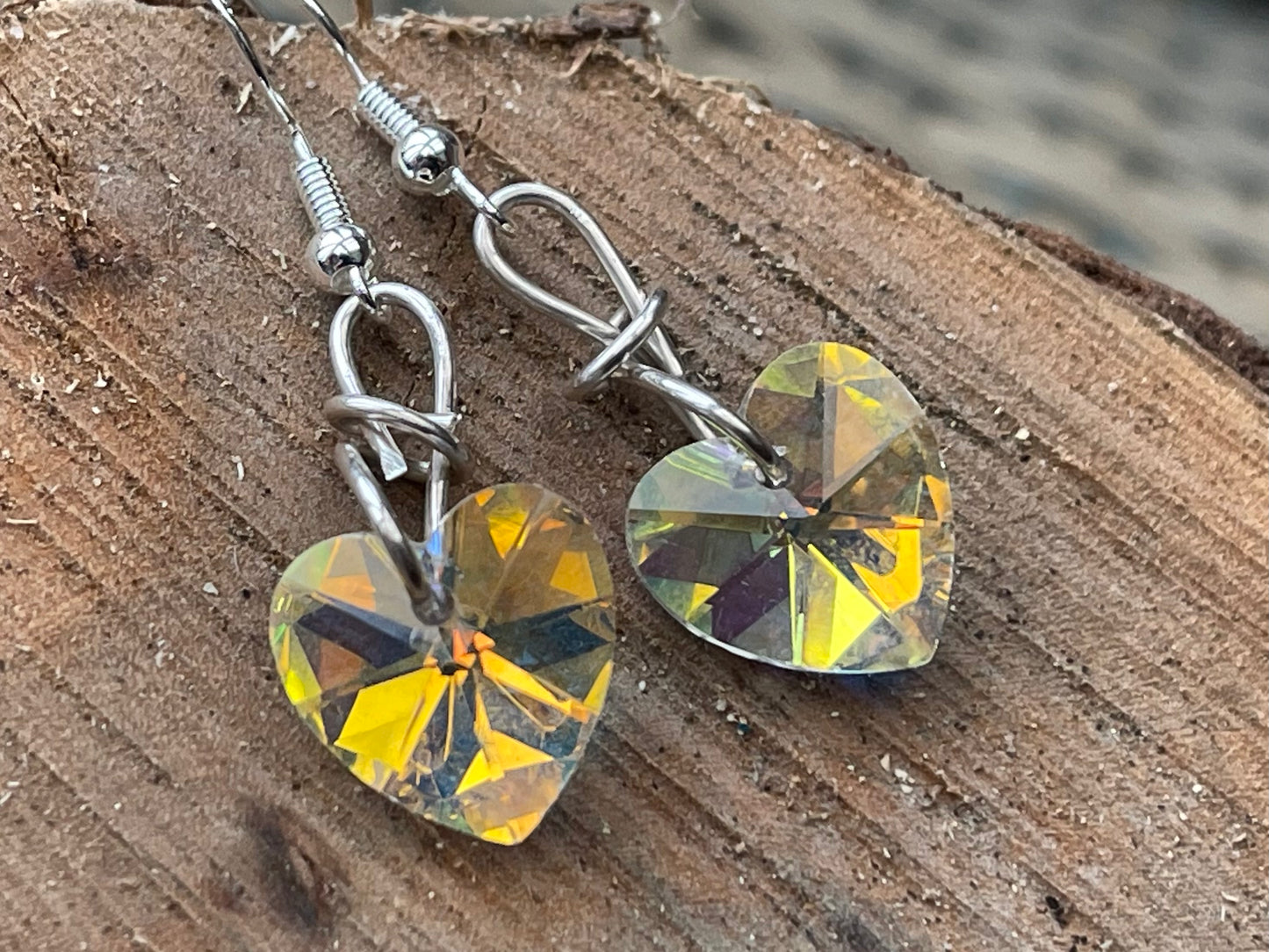 Cut glass heart earrings, rainbow earrings, Eco friendly gift for her, gift for girl, heart jewellery, hearts in sterling silver. Boho gifts