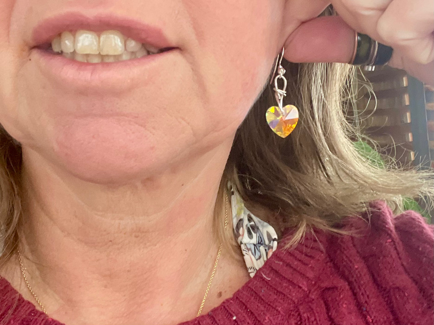 Cut glass heart earrings, rainbow earrings, Eco friendly gift for her, gift for girl, heart jewellery, hearts in sterling silver. Boho gifts