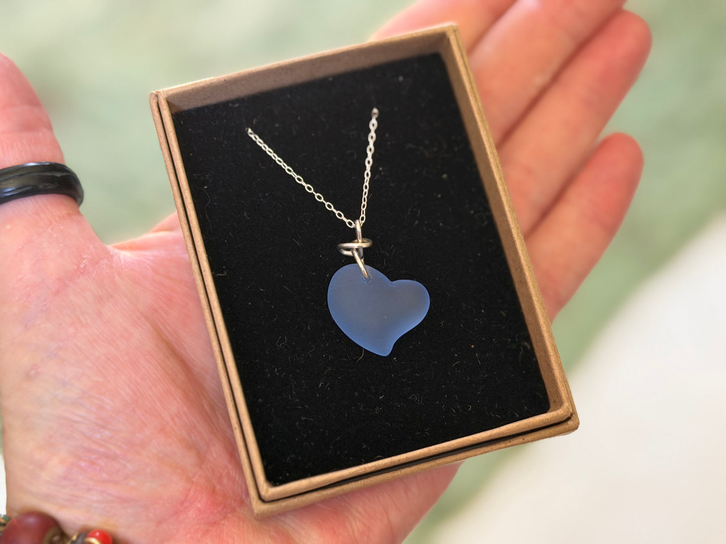 Sea glass heart necklace. Recycled necklace, gift for him. Ethical jewellery. Sea glass pendant. Eco friendly necklace, boho surf jewellery